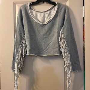Free People Cropped Fringe Sleeve Sweatshirt Size XS